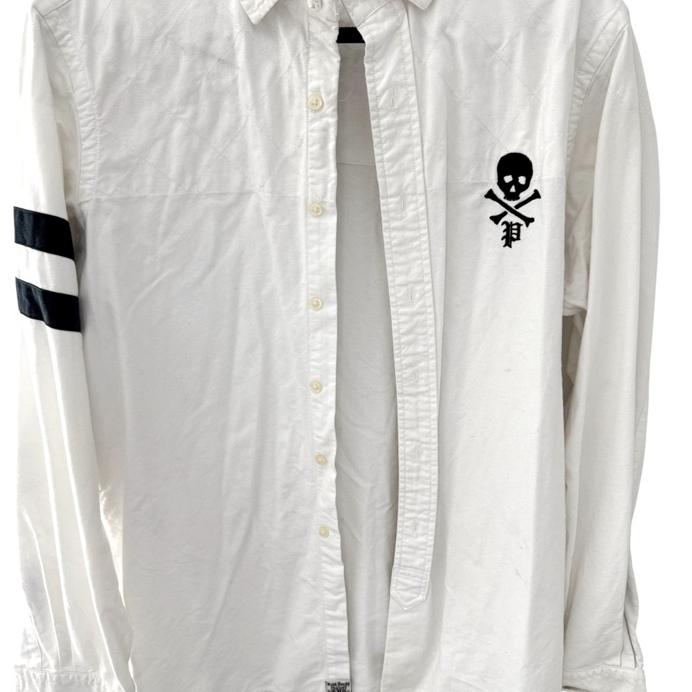 Ralph Lauren White and Black Casual Button Down Shirt with Skull Emblem